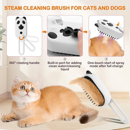 2025-NEW Cat Steam Brush for Shedding, 4 in 1 Brushs with Foldable Handle, Steam Brushs for Cats,Water Brush for Cat, Pet Spray Hair Removal Comb,magic wand for pet hair(white)