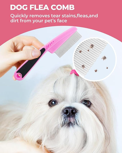 Dog Brush for Shedding Grooming,6 Pack Long-Pin Brush Set for Long Haired Dog Cat Goldendoodles Poodles Doodles Pink