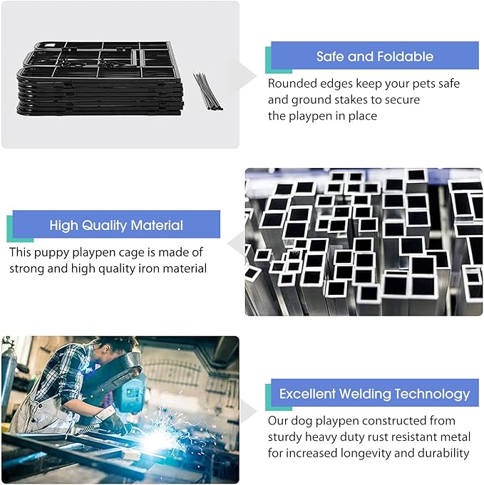 BestPet | Dog Playpen | 32 Inch, 32 Panels | Heavy Duty Metal Pet Exercise Pen | Indoor Outdoor Fence Panels | Rust-Resistant, Removable, Tool-Free Setup | Anti-Skid, Expandable Design