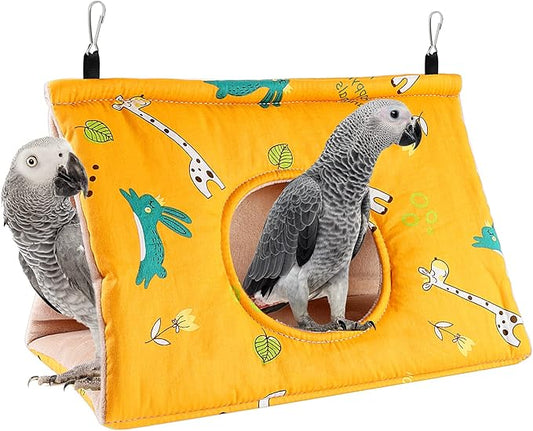Rypet Winter Warm Bird Nest House - Hanging Hammock Velvet Shed Hut Cage Plush Fluffy Birds Hideaway Sleeping Bed Fuzzy for African Grey Cockatoo and Other Amazon Parrot Largeï¼_ellowï¼