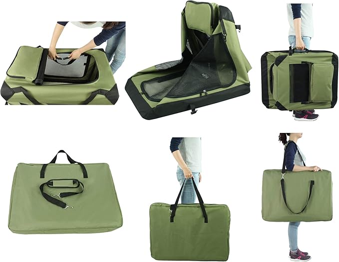 EliteField 3-Door Folding Soft Dog Crate with Carrying Bag and Fleece Bed (2 Year Warranty), Indoor & Outdoor Pet Home (20" L x 14" W x 14" H, Sage Green)