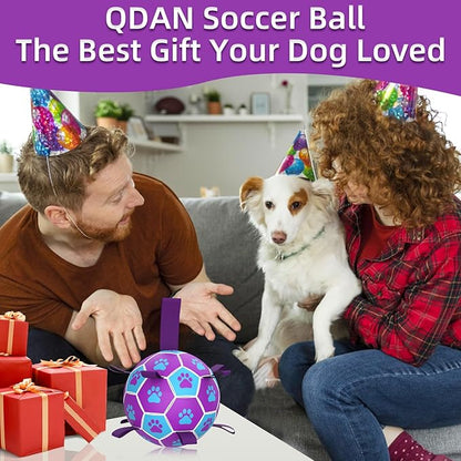 QDAN Dog Ropes Toys Soccer Ball with Straps, Interactive Dog Toys for Tug of War, Puppy Birthday Gifts, Dog Tug Toy, Dog Water Toy, Durable Dog Balls for Medium Dogs-Blue（6 Inch）