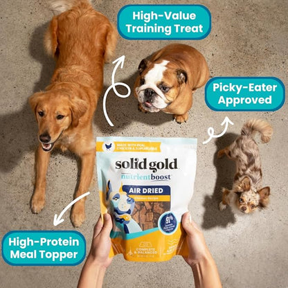 Solid Gold Air Dried Dog Food Toppers for Picky Eaters - Healthy Dog Treats Made with Real Chicken to Serve as Meal Topper or Dog Treat - Supports Muscle Growth, Immunity, and Healthy Digestion - 4 oz
