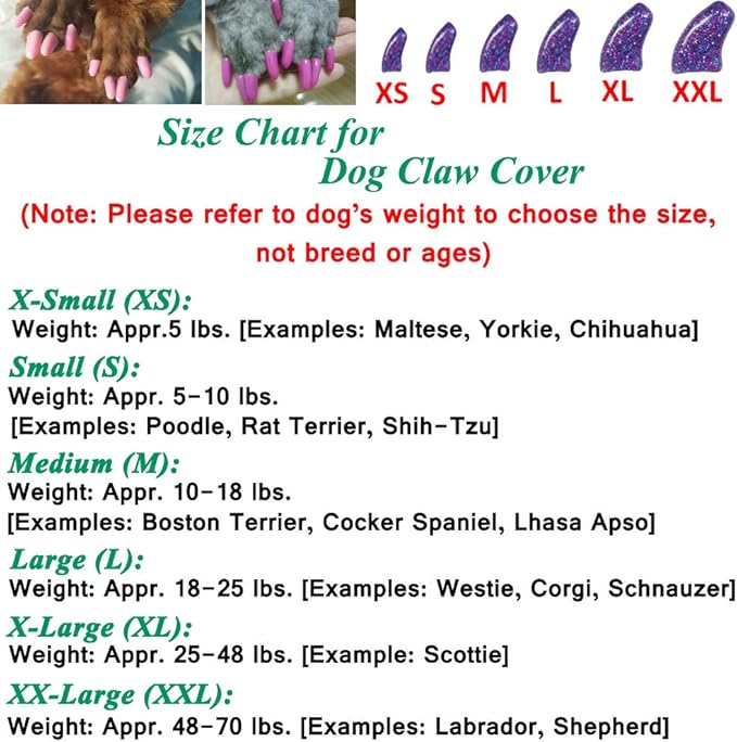 100pcs Dog Nail Caps Dog Caps Dog Nail Covers for Pet Dog Paws with 5pcs Adhesive Glue+5pcs Applications and Instructions