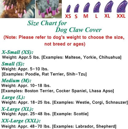 100pcs Dog Nail Caps Dog Caps Dog Nail Covers for Pet Dog Paws with 5pcs Adhesive Glue+5pcs Applications and Instructions