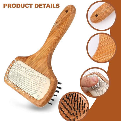 KylePet Dog brush, Double Sided Pet Slicker Brush with Bamboo Handle for Long Hair & Short Hair Pets Grooming Comb for Removing Shedding, Tangles and Dirt