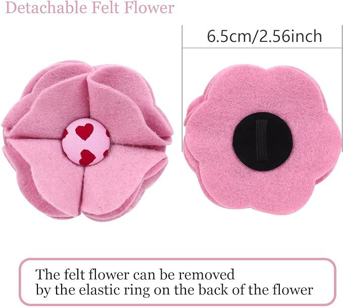 ARING PET Valentine's Day Dog Collar-Girl Dog Collar with Felt Flower, Cute Pink Heart Dog Collars Pet Collars with Metal Buckle