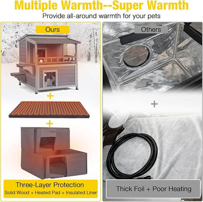 Aivituvin Heated Outdoor Cat House for Outside Insulated Feral Cat Shelter Weatherproof with Heated and Insulated Liner 2 Story