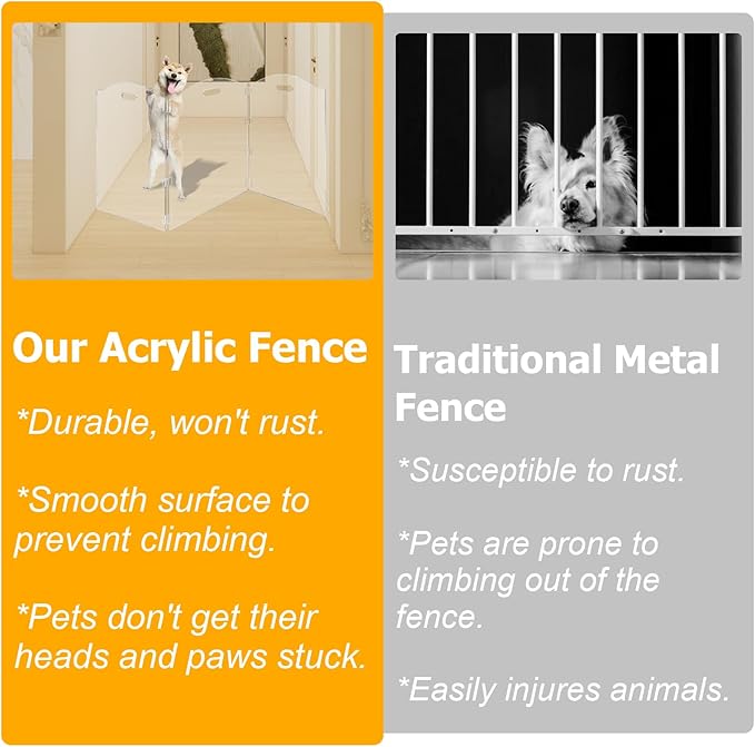 Acrylic Dog Playpen for House 3 Panel 60" W x 24" H Foldable Dog Gate Indoor with Handles, Free-Standing Pet Fence Clear Dog Pen for Small Dogs Puppy Cat Rabbit Accessories