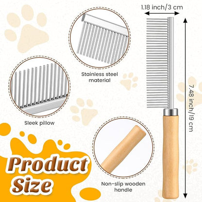 6 Pcs Grooming Comb bulk for Dogs Cats with Wooden Handle Pet Grooming Comb Smooth Teeth Tips Stainless Steel Detangling Matted Hair