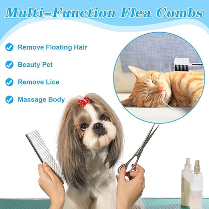 6 Pieces Pets Grooming Comb Kit Flea Lice Combs Pet Eye Tear Stain Remover Combs for Small Dogs Puppies Cats Remove Knots Crust Mucus Floating Hair