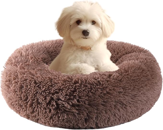 HYQ Small Dog Bed, Cat Beds for Indoor Cats, Pet Beds for Small Dogs, Fluffy Faux Fur Plush Small Dog Bed, Washable Puppy Bed with Anti-Slip Bottom, Dog Bed Small Size Dog (Khaki, 17 Inch)