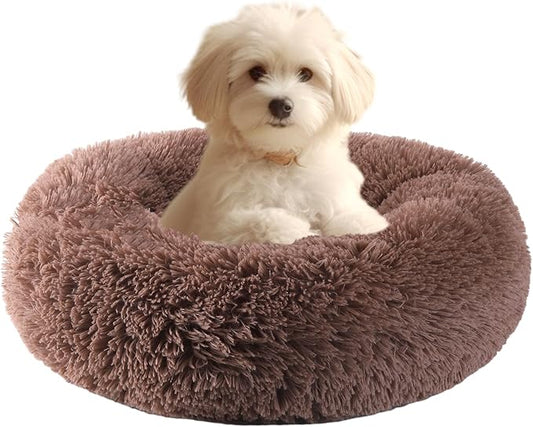 HYQ Small Dog Bed, Cat Beds for Indoor Cats, Pet Beds for Small Dogs, Fluffy Faux Fur Plush Small Dog Bed, Washable Puppy Bed with Anti-Slip Bottom, Dog Bed Small Size Dog (Khaki, 17 Inch)