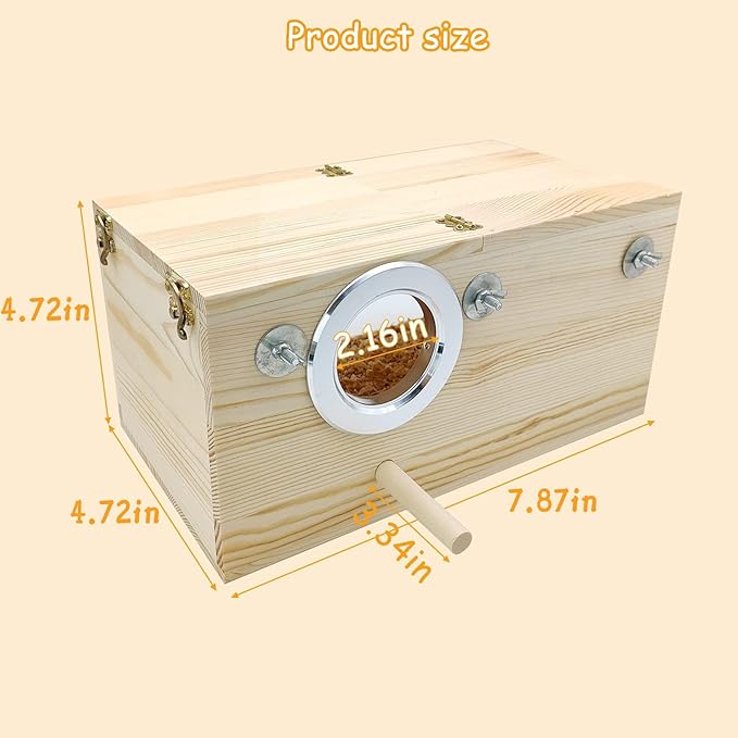 PINVNBY Large Natural Wood Parakeet Nesting Box Budgie Breeding Box Acrylic Bird Nest for Cage Transparent Panoramic for Birds, Parrots, Cockatiels, Lovebirds, Canaries (S: 7.87 x 4.72 x 4.72 inch)