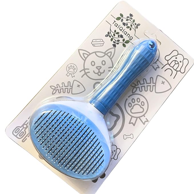 Self-Cleaning Grooming Brush for Cats and Dogs - Suitable for Long or Short Hair, Sensitive Skin Comb, Blue and White - [TaiQiang]