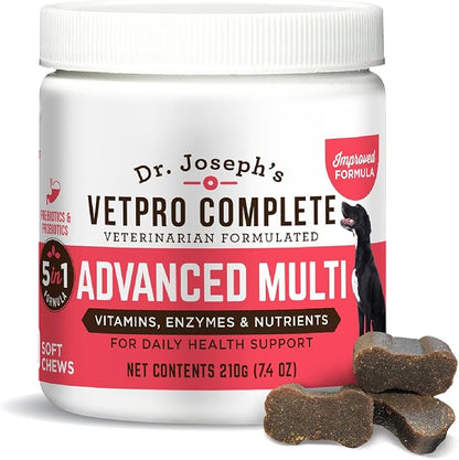 Dr. Joseph's VetPro Complete Multivitamin Dog Supplement, 60 Count (Small Dog 60 Days Supply), 5 in 1 Chew with Vitamins, Enzymes & Nutrients, Hip and Joint Health, Immune System and Allergy Support