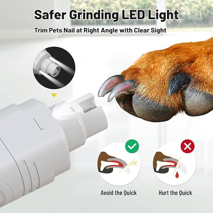NUMINA Dog Nail Grinder with 2 LED Light 3-Speed Professional Electric Rechargeable Pet Nail Trimmer Quiet Painless Paws Grooming & Smoothing for Small Medium Large Dogs & Cats (White)