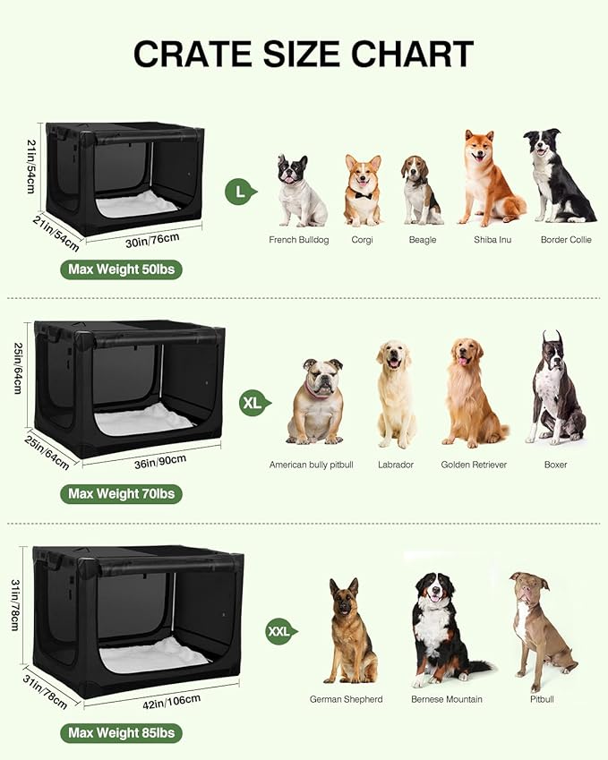 36 Inch Collapsible Travel Dog Crate for Medium Large Dogs, Portable Dog Crate 4-Door Foldable Soft Kennel with Chew-Proof Mesh Windows for Indoor & Outdoor Travel,with Storage Bag,Black