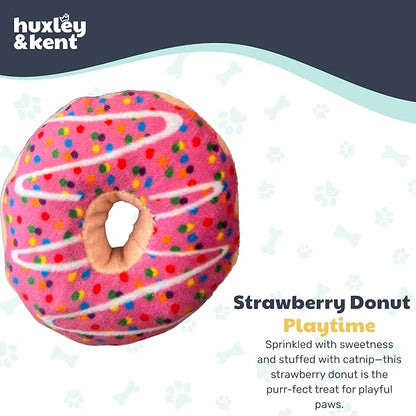 Huxley & Kent Plush Cat Toy - Interactive Catnip Toy for Cats & Kittens - Soft with Crinkle & Catnip - Fun Indoor Play - Strawberry Donut