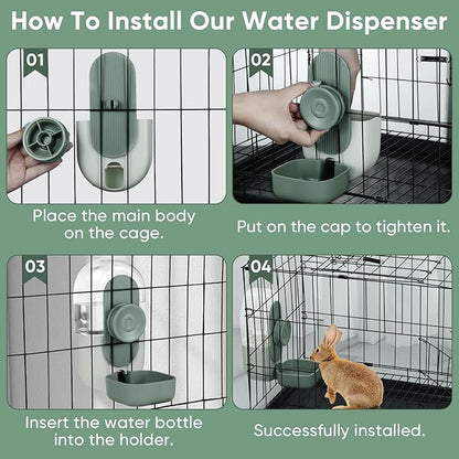 28oz Hanging Automatic Water Dispenserï¼_abbit Water Bottle,Bunny Guinea Pig Ferret Water Bowl for Cage,Suitable for Small Animal Puppies(Cage Grid Spacing Over 1.2'') (Green)