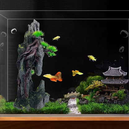 Tall Aquarium Mountain View Stone Decorations Aquarium Ornament Rock Cave Landscape Artificial Mountain Hill View Fish Tank Caves for Betta Hiding Reptile Aquarium Supply
