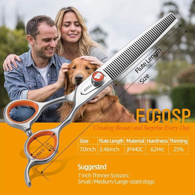 46 Teeth Thinning Shears for Dogs Grooming 7 inch Professional Blending Thinning Scissors for Dogs Cat Pet Japan 440C Stainless Right Handed