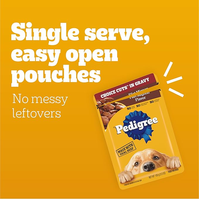 Pedigree Choice Cuts In Gravy Adult Soft Wet Dog Food, Filet Mignon Flavor, 3.5 oz Pouches (16 Count)