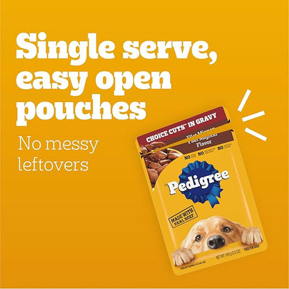 Pedigree Choice Cuts In Gravy Adult Soft Wet Dog Food, Filet Mignon Flavor, 3.5 oz Pouches (16 Count)