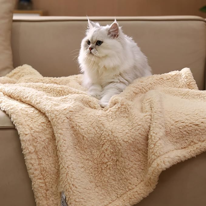 Luciphia Premium Fleece Dog Puppy Blanket Soft Pet Sherpa Calming Cat Blanket Throw for Small Medium Dog Cat(Beige,57x40 inches)