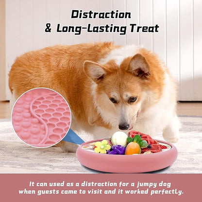 Dog Lick Bowl, Non-Slip Dog Slow Feeder Licking Mat Treat Dispenser, Interactive and Enrichment Toys, Boredom & Anxiety Reducer, BPA Free Silicone (Pink, Large)
