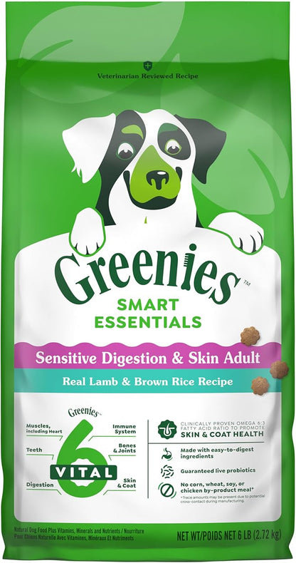 Greenies Smart Essentials Sensitive Digestion & Skin Adult Dry Dog Food Real Lamb & Brown Rice Recipe, 6 lb. Bag