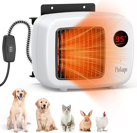 Dog House Heater with Thermostat, 200/400W Safe Pet House Heater for Outside Dog House Chicken Coops Rabbits Hutch with 6FT Anti Chew Cord (White)