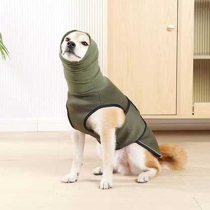 ROZKITCH Dog Anxiety Vest Hoodie with Head Cover, Jacket for Noise Block & Ear Protection, Calming Coat for Travel & Vet Visits ArmyGreen S