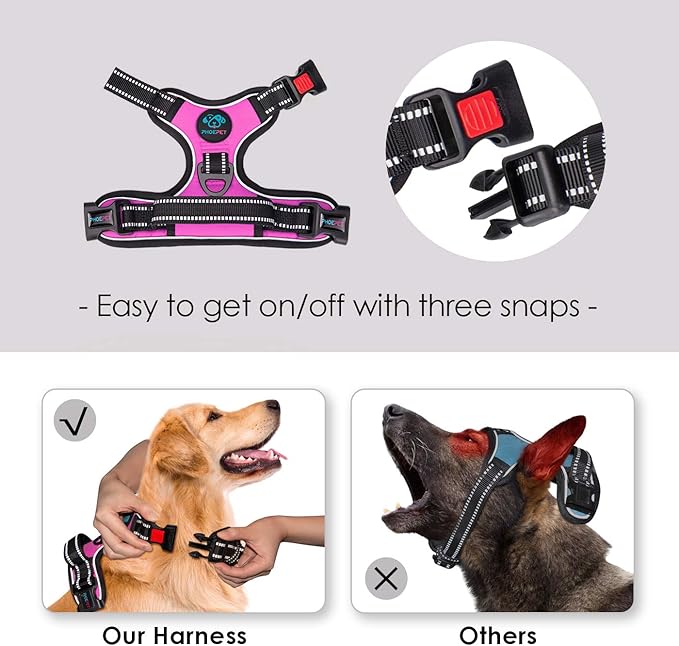 PHOEPET No Pull Dog Harnesses for Small Dogs Reflective Adjustable Front Clip Vest with Handle 2 Metal Rings 3 Buckles [Easy to Put on & Take Off](XS, Pink)