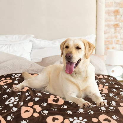 Dog Blanket, Soft Fleece Dog Blankets for Large Dogs, Fluffy Flannel Pet Cat Puppy Blanket Mat Cover for Bed Couch, Cute Paw Print Throw Blanket for Dogs, Brown 50"X40"