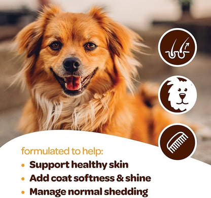 Skin and Coat Supplement for Dogs | Nourishing Omega 3 for Dogs with EPA DHA Krill Oil and Vitamin E | Dog Skin and Coat Supplement | 1 Chew up to 75lbs | NASC Certified & Made in The USA | 60 Chews