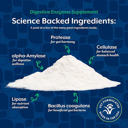 NaturVet  Digestive Enzymes for Dogs - Plus Probiotics & Prebiotics | Helps Support Diet Change & A Healthy Digestive Tract | for Dogs & Cats | 4 oz Powder