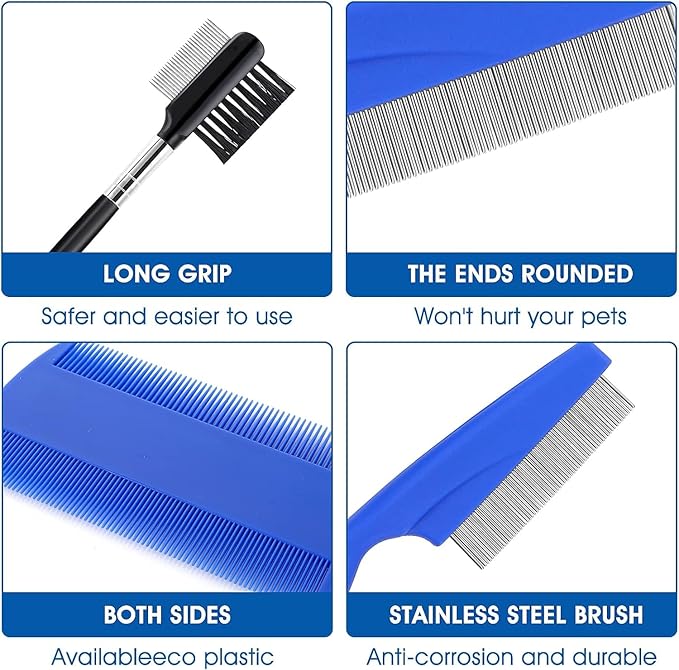 6in1 Pets Grooming Comb Kit, Cat Dog Flea Comb Grooming Comb Eye Comb Brush Pet Double-Sided Comb Remove Knots Crust Mucus for Puppy Kitten (6in1)
