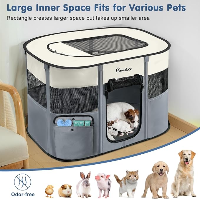 Dog Playpen, Portable Pet Playpen Cat PlayPen, 600D Oxford Dog Kennel Tent Crate, Waterproof&Breathable, Indoor Outdoor Travel Camping Use for Medium/Large Breed with Carrying Case+Folding Bowl,L,Gray