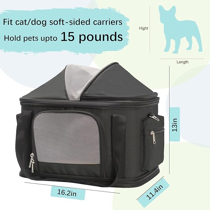 Pet Carrier Soft-Sided Carriers Travel Tote Bag for Small Dogs Cats, Fashion Foldable Pet Bag for Puppies Small Animals with Pockets (Black, 16.2" x 11.4" x 13")