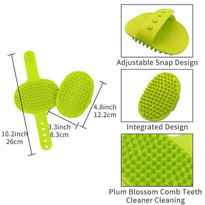 3Pcs Dog Bath Brush Set Pet Grooming Brush with Adjustable Handle Pet Shower Washing Shampoo Scrubber Brush for Short Long Haired Dogs Cats (Blue, Green, Blue)