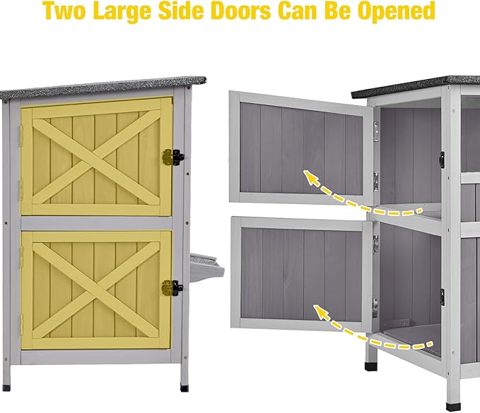 Aivituvin Outdoor Cat Houseï¼_wo-Story Feral Cat Shelterï¼_ooden Cat Condos,Weatherproof Cat Enclosure for Winter with Escape Doors