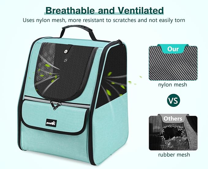 Pecute Cat Backpack Carrier, Small Dog Backpack Carrier, Pet Backpack Carrier for Cats Dogs Puppy Kitten, Cat Carrier Bag Carrying for Travel Hiking Bike Riding Walking Outdoor,Mint Green