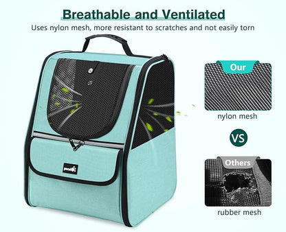 Pecute Cat Backpack Carrier, Small Dog Backpack Carrier, Pet Backpack Carrier for Cats Dogs Puppy Kitten, Cat Carrier Bag Carrying for Travel Hiking Bike Riding Walking Outdoor,Mint Green