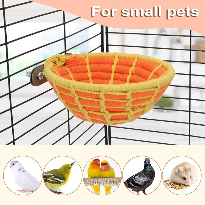 Hypeety Handmade Coton Rope Bird Breeding Nest Hatch House Bird Nest Cage for Small Parrots Budgie Parakeet Cockatiel Parakeet Conure Canary Finch Lovebird (Orange)