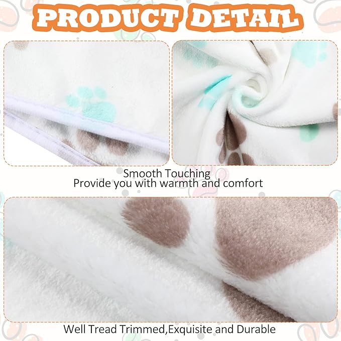 Tatuo 4 Pcs Dog Blanket Pet Puppy Blanket Puppy Teething Toys Paw Print Fleece Blanket for Pet Cat Soft Warm Sleep Mat Guinea Pig Cage Blanket(Small(24 x 16 Inch),Milky White)