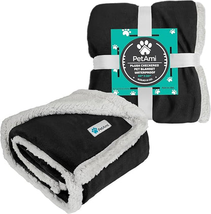 PetAmi WATERPROOF Dog Blanket for Medium Large Dog, Pet Puppy Blanket Couch Cover Protection, Sherpa Fleece Cat Blanket, Sofa Bed Furniture Protector Reversible Soft Plush Washable, 60x40 Black