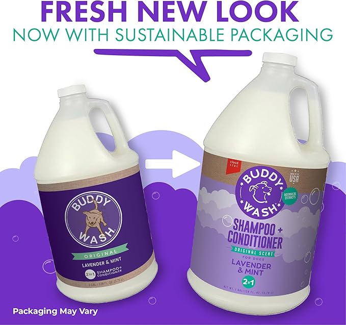 Buddy Wash 2-in-1 Dog Shampoo and Conditioner for Dog Grooming, Lavender & Mint, 1 gal. Bottle