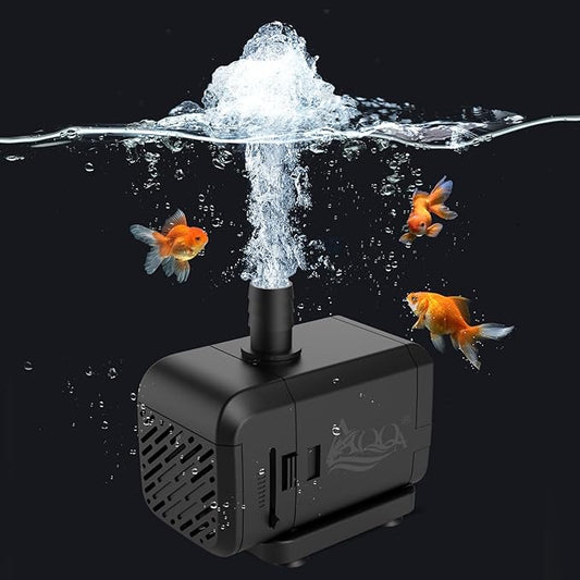 AQQA Submersible Aquarium Water Pump, Fountain Pump with Adjustable Flow,Dual-Suction Side/Bottom Intake,Ultra-Quiet Thermal Protection for Freshwater Saltwater Fish Tanks Pond Statuary Hydroponics15W