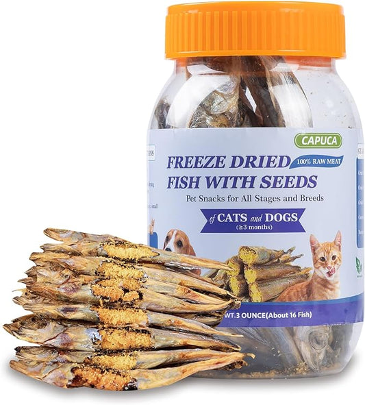 Freeze Dried Fish Dog Treats - Whole Capelin Fish Seeds Cats Treats Natural Single Ingredient Delicious Snacks Training Healthy Chews Food Pet Food No Fillers ï¼3 Ozï¼